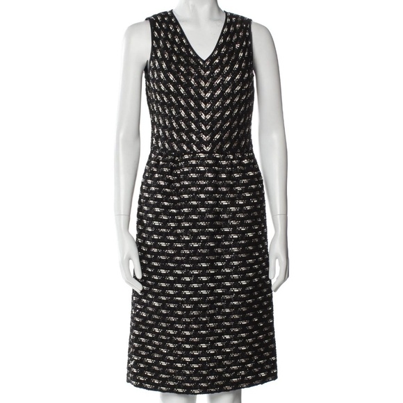 Giambattista Valli Metallic Stripe Tweed Knee-Length Dress 44 - Picture 1 of 15